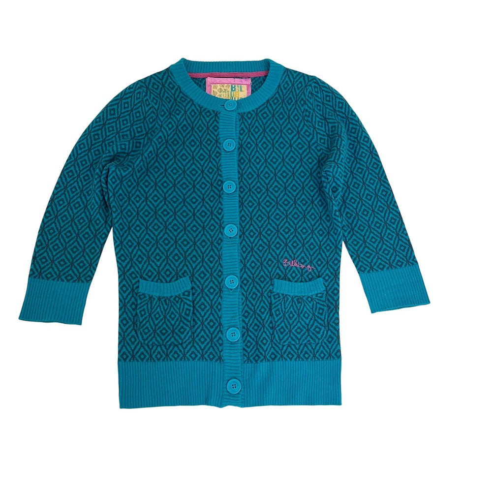 Y2K Billabong Blue Geometric Diamond Knit Cardigan Sweater Womens Size Medium